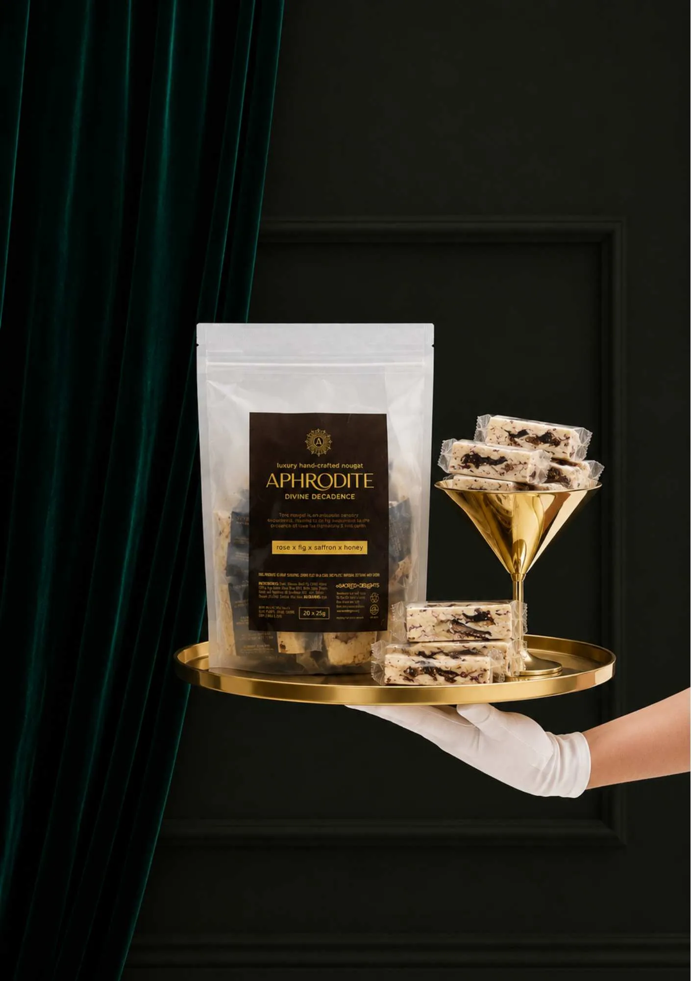 Saffron Rose Fig & Honey Nougat 1 Saffron Rose Fig Honey Nougat gift pack from Sacred Delights, handcrafted artisanal nougat in South Africa