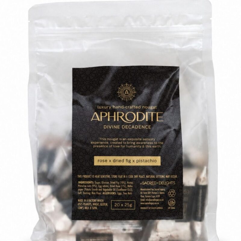 Aphrodite Luxury Fig Pistachio Rose Nougat bulk bag of 20 x 25g handcrafted bars by Sacred Delights, South Africa